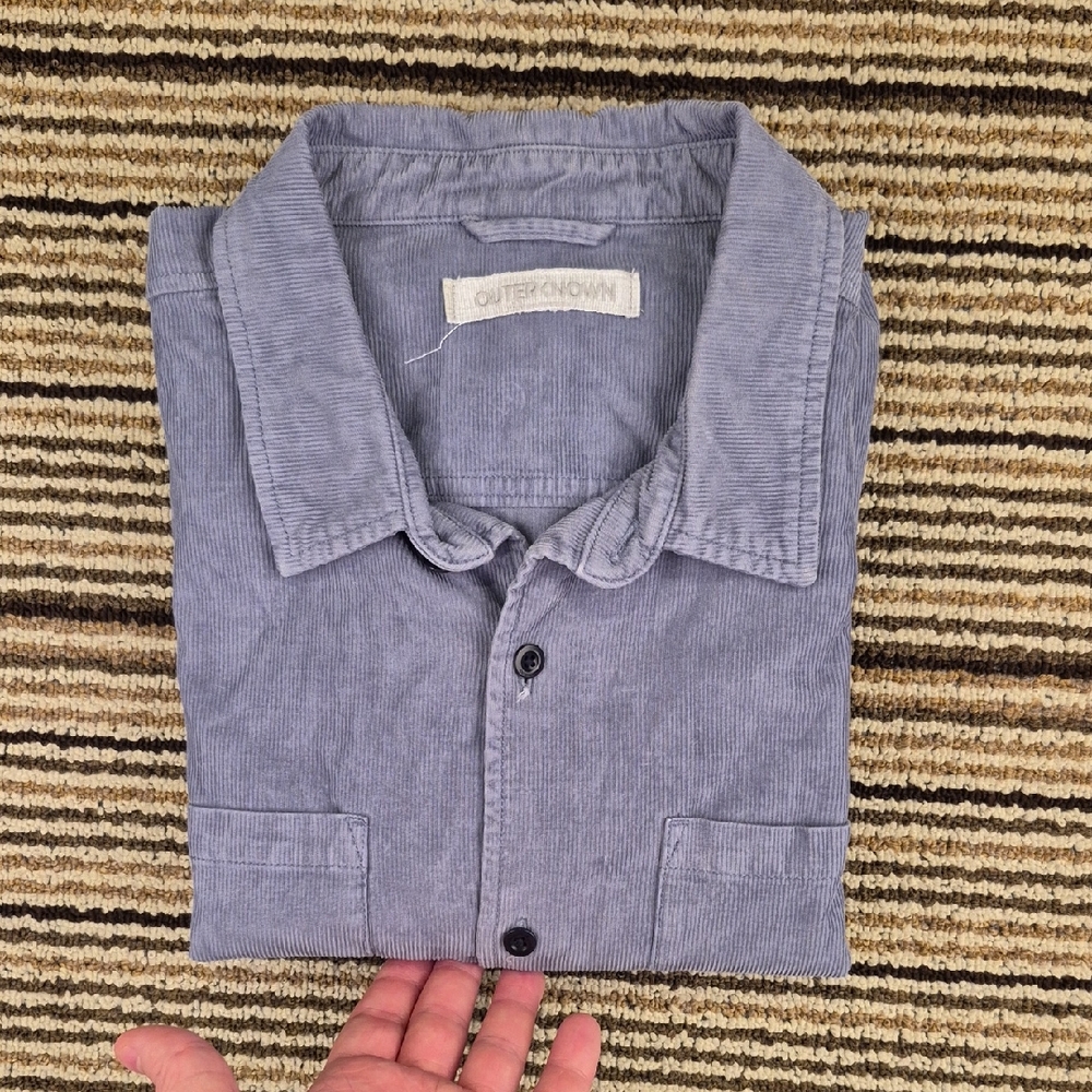 OUTERKNOWN Blanket Corduroy Organic Cotton Grey Blue Sz M Mens Long Sleeve Shirt